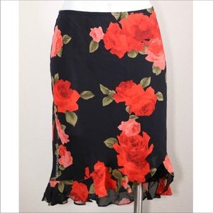 DONNA RICCO RED & BLACK ROSE PRINT SKIRT‎ W/ RUFFLE